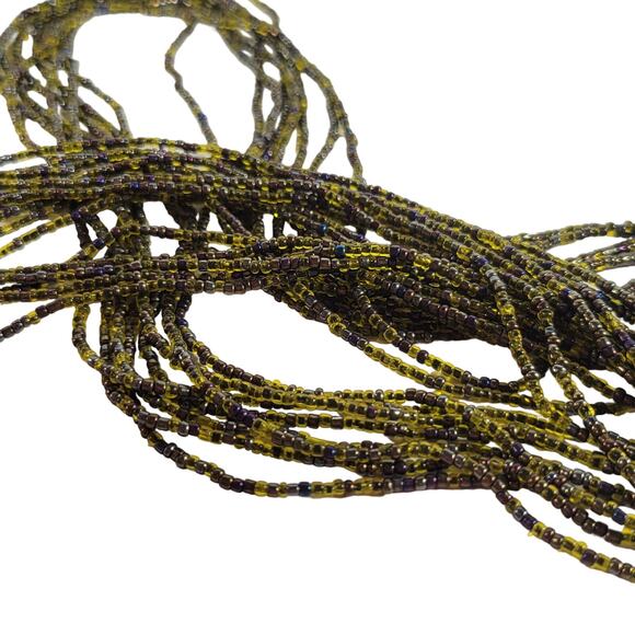 48" Long Dark Green Purple Seed Bead Necklace Boho Multistrand Handmade NEW - Picture 7 of 10